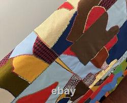 Vtg 1978 Handmade Crazy Quilt Patchwork Scrap Pieces Colorful Fringe 85X103