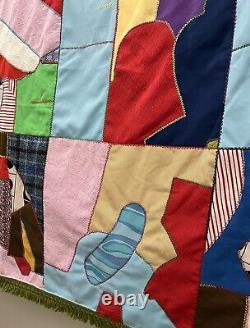 Vtg 1978 Handmade Crazy Quilt Patchwork Scrap Pieces Colorful Fringe 85X103