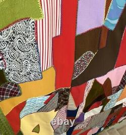 Vtg 1978 Handmade Crazy Quilt Patchwork Scrap Pieces Colorful Fringe 85X103