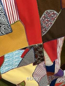 Vtg 1978 Handmade Crazy Quilt Patchwork Scrap Pieces Colorful Fringe 85X103