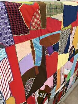 Vtg 1978 Handmade Crazy Quilt Patchwork Scrap Pieces Colorful Fringe 85X103