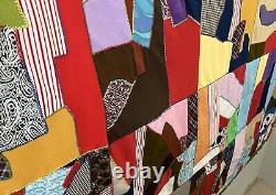 Vtg 1978 Handmade Crazy Quilt Patchwork Scrap Pieces Colorful Fringe 85X103