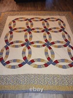 Vtg 30's To 50's Wedding Ring Quilt Hand Stitched Family Estate Find