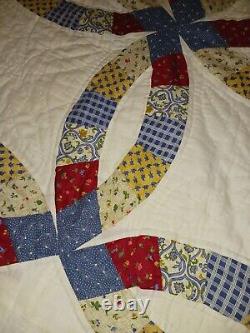 Vtg 30's To 50's Wedding Ring Quilt Hand Stitched Family Estate Find