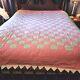 Vtg 40s Handmade Hand Quilted Pink Green Patchwork Double Full Quilt Blanket