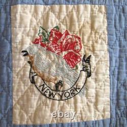 Vtg 48 State Bird and Flower Quilt 98 x 64 Inches Hand Embroidered and Quilted