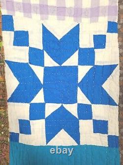 Vtg 50s Patchwork Quilt Hand Pieced & Quilted Colorful Folk 16 Patch Rare Unique