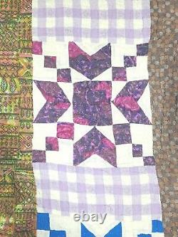Vtg 50s Patchwork Quilt Hand Pieced & Quilted Colorful Folk 16 Patch Rare Unique