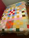 Vtg 60's 70's Hand Made Quilt Stitched Colorful Boho Hippie 80x92 King