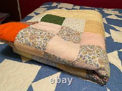 Vtg 60's 70's Hand made Quilt Stitched Colorful Boho Hippie 80x92 King
