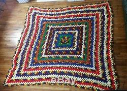 Vtg 70s Rainbow HANDMADE Crochet AFGHAN Knit THROW Quilt LAP Bed COUCH Blanket