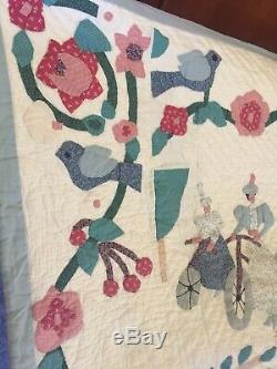 Vtg ARCH QUILTS NY Hand Stitched Handmade Appliqué Queen 98 X 86