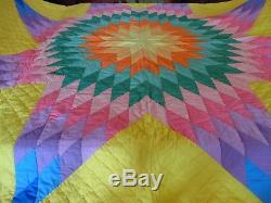 Vtg Antique 1940's Lone Star Quilt Wow Colors Handmade Hand Stitched 80x80