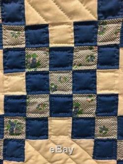 Vtg Antique Quilt Blue & White Irish Chain Handmade Hand Stitched @7'10x 5'11