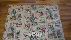 Vtg Barkcloth Handmade Quilt Comforter Western Cowboys Campfire Bucking Bronco