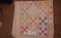 Vtg Block Fabric Handmade QUILT TOP Patchwork Large, 79 x 80 colorful