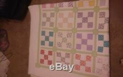 Vtg Block Fabric Handmade QUILT TOP Patchwork Large, 79 x 80 colorful