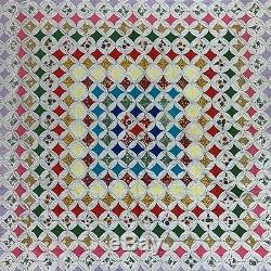 Vtg Cathedral Window Quilt 82x65 Multicolored Handmade Crafted Stitch 70s Heavy