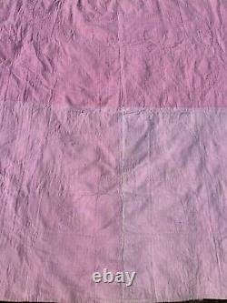 Vtg Colonial Lady Parasol Applique Hand Stitched Quilt Pink Pastels 71x75 1940s