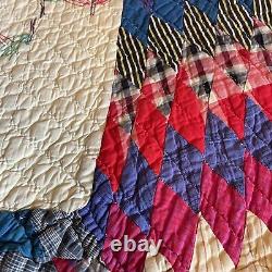 Vtg Cotton w Cotton Batting Lovely 8 Point Star Hand Pieced Quilted Quilt 83x67