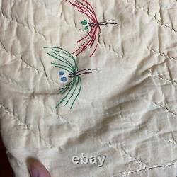 Vtg Cotton w Cotton Batting Lovely 8 Point Star Hand Pieced Quilted Quilt 83x67
