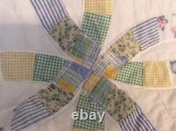 Vtg Country Farmhouse Double Wedding Ring Hand Stitched Piece Patch Quilt