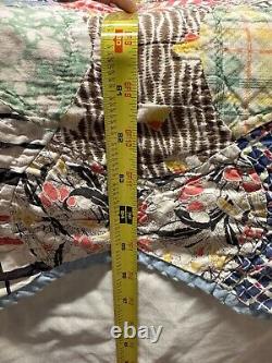 Vtg Distressed Apple Core Bow Tie Hand Sewn Quilt Multicolor Feedsack 70x87