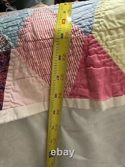 Vtg Distressed Multicolor Patchwork Scrappy Triangles Quilt 69x82 Hand Sewn