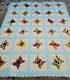Vtg Embroidered Barkcloth Applique Colorful Windowpane Butterfly Quilt 84x90