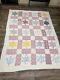 Vtg Feed Sack Star Quilt Hand Stitched 79x60 Squares