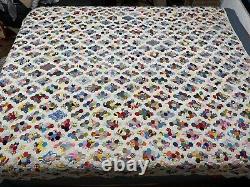 Vtg Grandmother's Diamond Flower Garden Quilt 76x81 Hand & Machine Stitched
