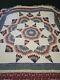 Vtg Hand Quilted Quilt King Size 89x100 Star Pattern Floral Print Country Farm