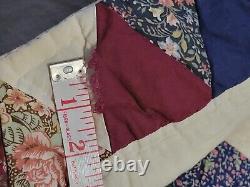 Vtg Hand Quilted Quilt King Size 89x100 Star Pattern Floral Print Country Farm