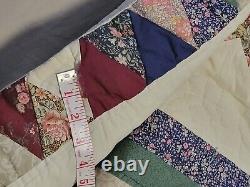 Vtg Hand Quilted Quilt King Size 89x100 Star Pattern Floral Print Country Farm