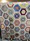 Vtg Hand Sewn Quilt Top Unfinished Hexagon Grandmothers Flower Garden 84x67