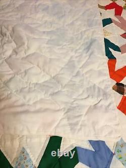 Vtg Hand Stitched Colorful Queen/King Patchwork Quilt 90 x 99 Cotton Blend