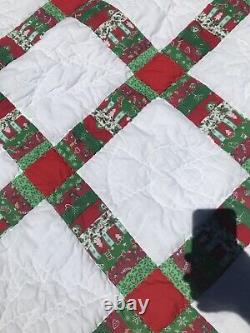 Vtg Handcrafted Quilt King Christmas Fabrics Holiday Handmade