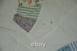 Vtg Handmade Double Wedding Ring Quilt 86x98 Lace Applique Handsewn w Provenance