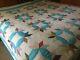 Vtg Handmade Hand Stitched King Quilt 92 X 110 Turquoise