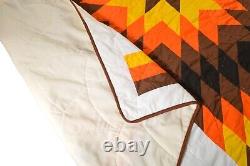 Vtg Handmade Lone Star Quilt Autumn Leaves 68x78 Twin Orange Yellow Brown Cabin