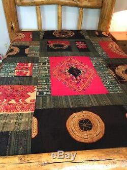 Vtg Handmade Patchwork Quilt Hippie Boho Queen Size Bedspread or Wall Tapestry