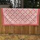 Vtg Homemade Pink Red Diamond Floral Quilt Queen 103x90 Cottage Core Farmhouse