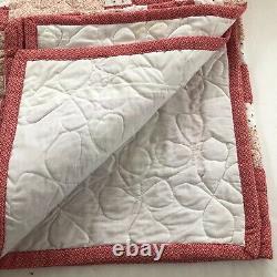 Vtg Homemade Pink Red Diamond Floral Quilt Queen 103x90 Cottage Core Farmhouse