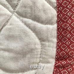 Vtg Homemade Pink Red Diamond Floral Quilt Queen 103x90 Cottage Core Farmhouse