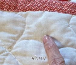 Vtg Homemade Pink Red Diamond Floral Quilt Queen 103x90 Cottage Core Farmhouse