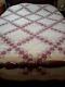 Vtg Irish Chain Quilt Hand Quilted Pink Mauve Cotton Calico & Muslin 88 X 88