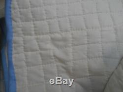 Vtg Light Blue/White Postage Stamp Quilt-Twin Size-Handmade-Hand Quilted-102x64