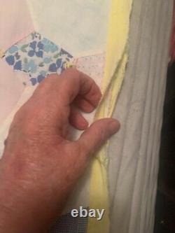 Vtg Old Textile Summer Quilt Patchwork 4 Pt Star, 77 By 68, Hand sewn Coverlet