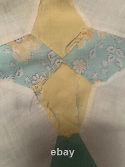 Vtg Old Textile Summer Quilt Patchwork 4 Pt Star, 77 By 68, Hand sewn Coverlet