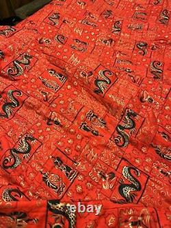 Vtg Ooak Rare Satin Quilt Chinese Theme Dragon Temple